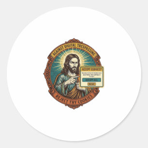 Sticker Rond Jésus Agacant Accepter les Cookies Pop Up Internet