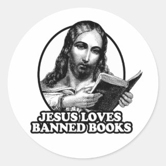 Sticker Rond Jésus aime les livres interdits