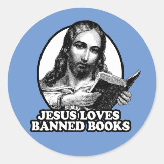 Sticker Rond Jésus aime les livres interdits