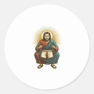 Sticker Rond Jésus ajustant un mal-être inconfortable au milieu