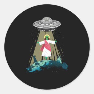 Sticker Rond Jésus Alien Enlèvement OVNI Croyant Aliens Cadeau