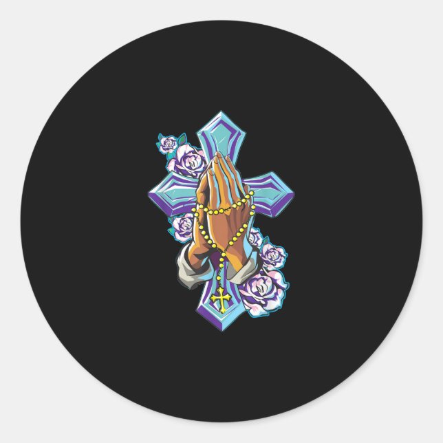 Sticker Rond Jésus amour | Croix priant main Jésus Christ Foi (Devant)