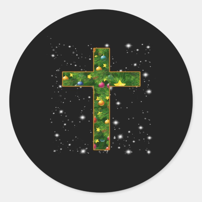 Sticker Rond Jésus amour | Cross Jesus Christian Christmas Tree (Devant)