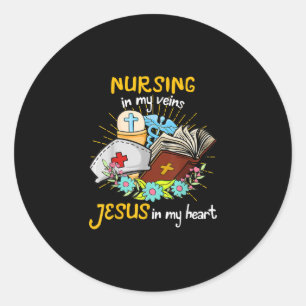 Sticker Rond Jésus amour   Infirmière dans mes veines Jésus dan