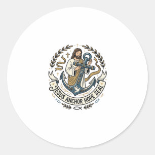 Sticker Rond Jésus Ancre Espoir Scellé Jésus Ancre Espoir Scell