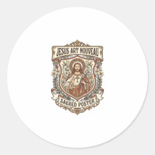 Sticker Rond Jésus Art Nouveau Affiche Sacrée Jésus Art Nouvea