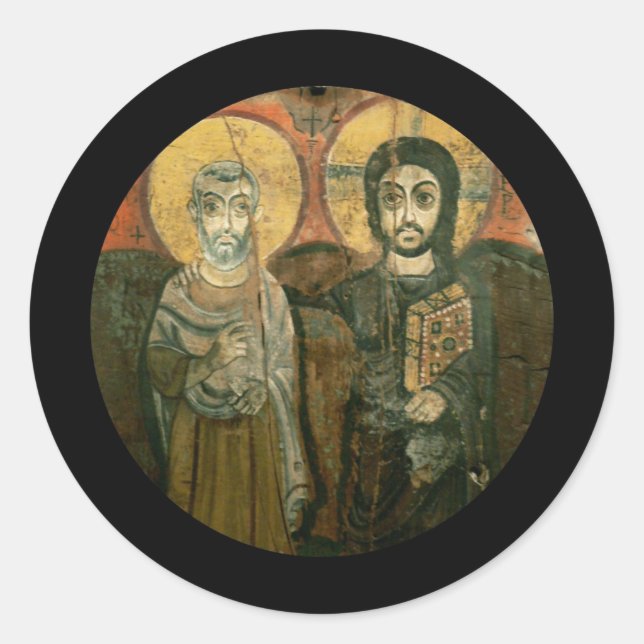 Sticker Rond Jésus avec Abbot Coptic Icon (Devant)