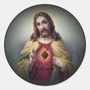Sticker Rond Jésus avec le Coeur lumineux