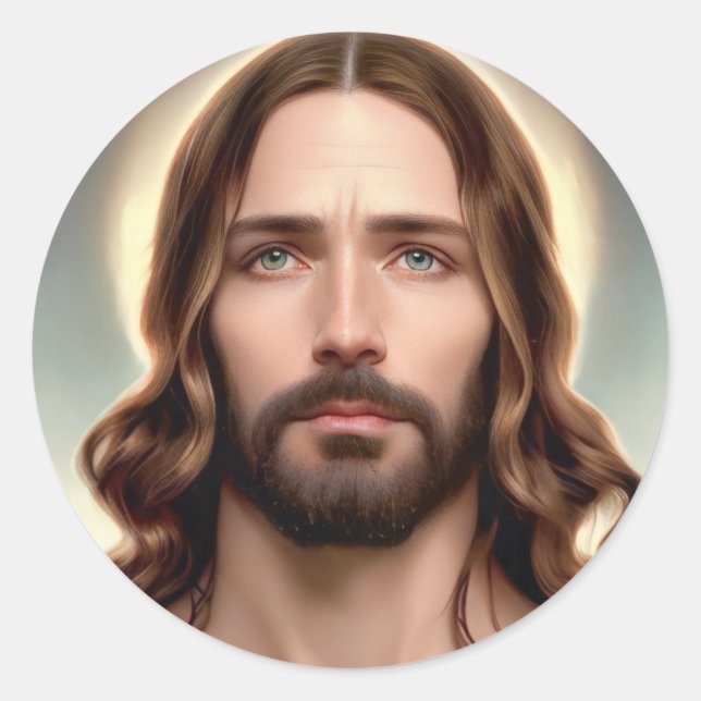 Sticker Rond Jésus avec le portrait bleu vert yeux (Devant)