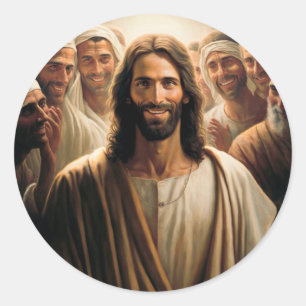 Sticker Rond Jésus avec ses disciples souriant