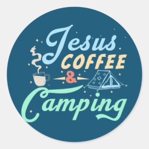 Sticker Rond Jésus Café Et Camping Amateur De Camping Vintage