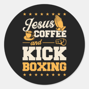 Sticker Rond Jésus Café Et Kickboxing Drôle Mignon Chrétien K