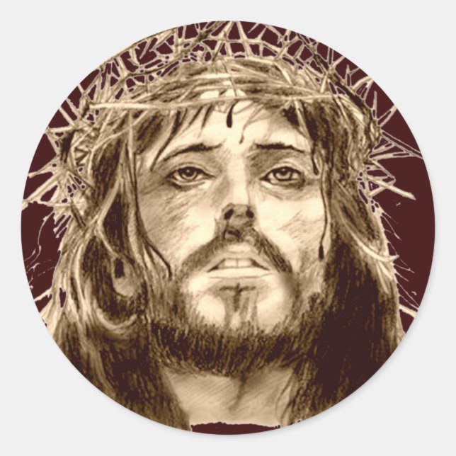 Sticker Rond Jésus-Christ avec une couronne d'épines (Devant)
