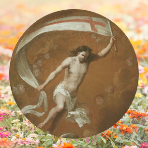Sticker Rond Jésus-Christ catholique chrétien ressuscité Pâques