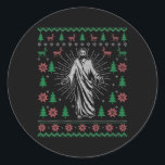 Sticker Rond Jesus Christ Christian Ugly Christmas Sweater For<br><div class="desc">Jesus Christ Christian Ugly Christmas Sweater For Women Men Gift. Perfect gift for your dad,  mom,  papa,  men,  women,  friend and family members on Thanksgiving Day,  Christmas Day,  Mothers Day,  Fathers Day,  4th of July,  1776 Independent day,  Veterans Day,  Halloween Day,  Patrick's Day</div>