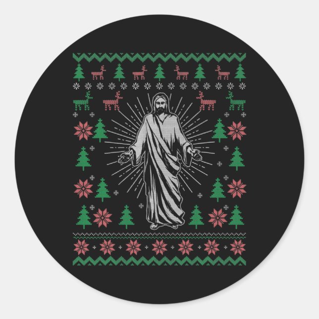 Sticker Rond Jesus Christ Christian Ugly Christmas Sweater For (Devant)