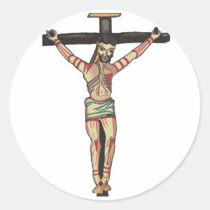 Sticker Rond Jésus Christ Croix Crucifixion aquarelle art