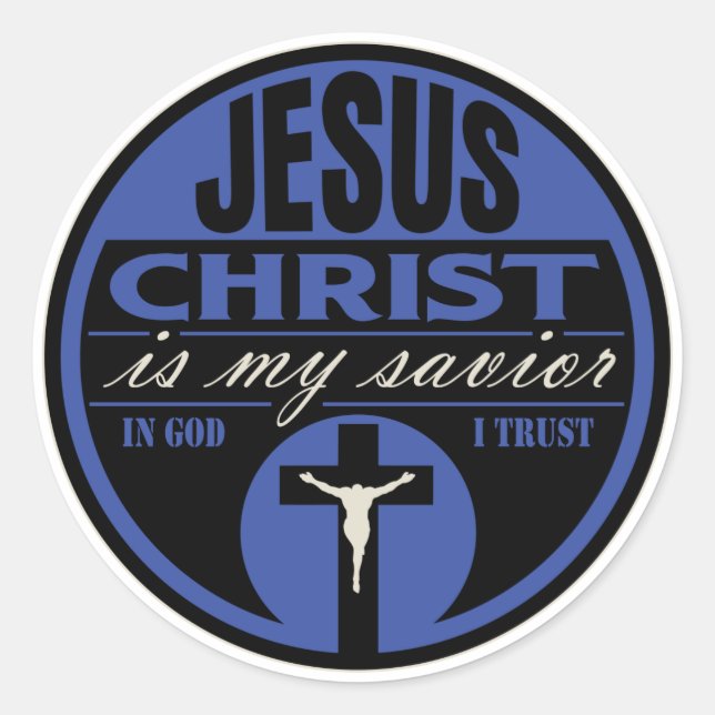 Sticker Rond Jésus Christ est Mon Sauveur(Bleu) (Devant)