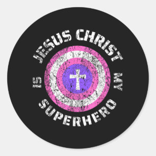 Sticker Rond Jésus Christ est mon super-héros Jésus