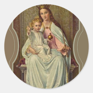 Sticker Rond Jésus-Christ, Reine du Ciel couronné, tenant le Gl