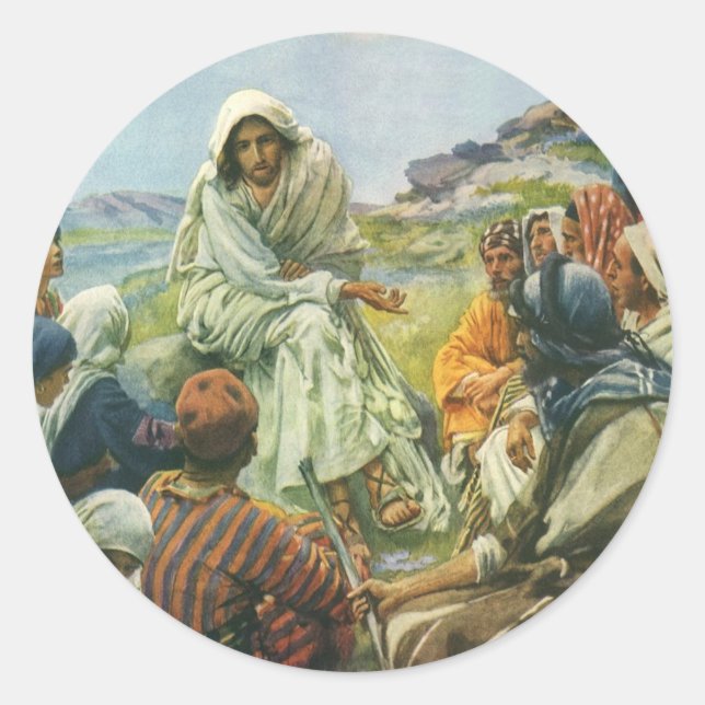 Sticker Rond Jésus Christ Sermon sur le Mont, Religion Vintage (Devant)