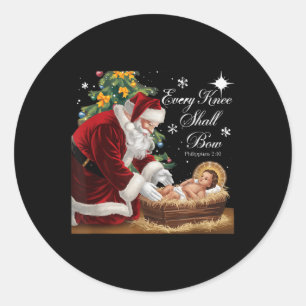 Sticker Rond Jésus Christian Père Noël Noël Noël Chaque Knee Sh