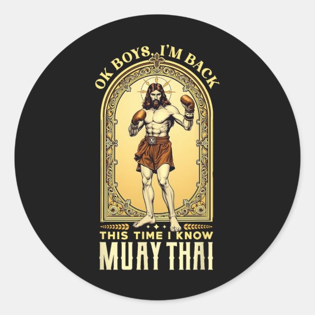 Sticker Rond Jésus connaît Muay Thai Boxe Kickboxing Mma  (Devant)