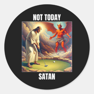 Sticker Rond Jésus contre Satan jouant au golf - Pas aujourd'hu