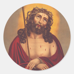 Sticker Rond Jésus Couronné d'Épines Art Sombre