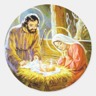 Sticker Rond Jésus dans la nativité de Noël de Manger