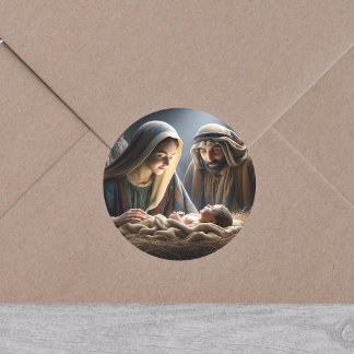 Sticker Rond Jésus dans le Manger