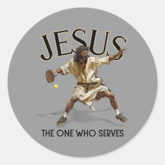Sticker Rond Jésus de pickleball drôle Celui qui sert