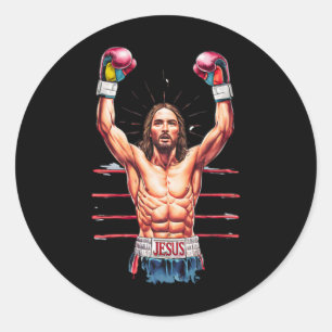 Sticker Rond Jésus Dieu Kickboxing Ou Boxe Victoire Drôle Meme