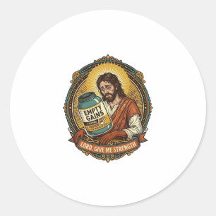 Sticker Rond Jésus épuisé Tube de poudre de protéine vide Humou