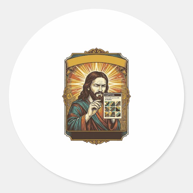Sticker Rond Jésus Escalier Flou Test Captcha Sécurité Tech Hum (Devant)