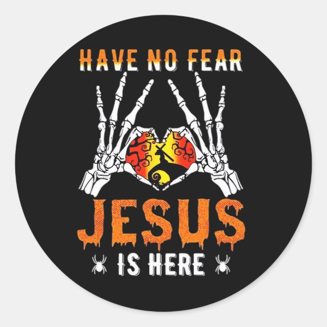 Sticker Rond Jésus Est Coeur Squelette Main (Devant)