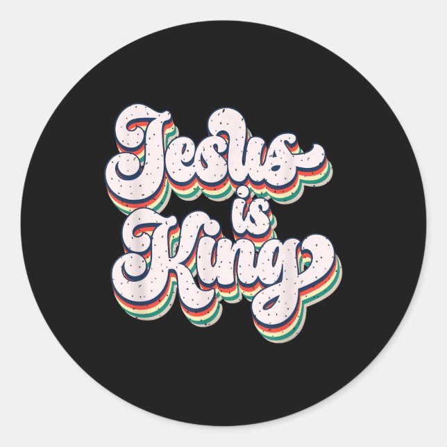 Sticker Rond Jésus est King Retro Faith Conception (Devant)