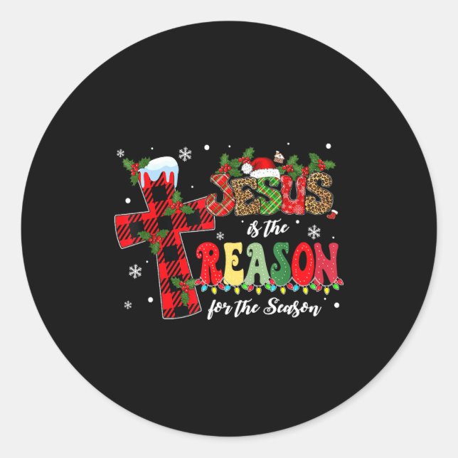 Sticker Rond Jésus Est La Raison De La Saison De Noël Xmas  (Devant)