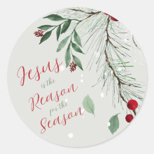 Sticker Rond Jésus est la raison de l'aquarelle Noël hiver