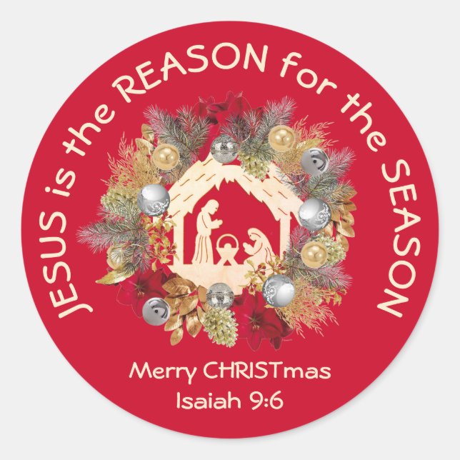 Sticker Rond JÉSUS EST LA RAISON DE Noël Rouge (Devant)