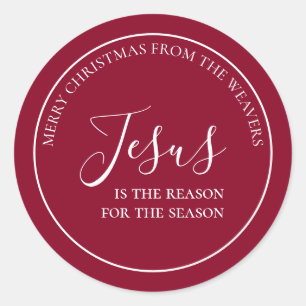 Sticker Rond Jésus est la raison   Noël rouge personnalisé