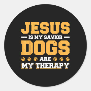 Sticker Rond Jésus Est Mes Chiens Sauveurs Sont Ma Thérapie