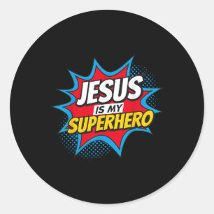 Sticker Rond Jésus Est Mon Chrétien Superhéros