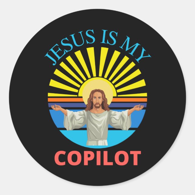STICKER ROND JÉSUS EST MON COPILOTE (Devant)