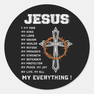 Sticker Rond Jésus est mon Dieu mon Roi mon Sauveur Cadeau Chré