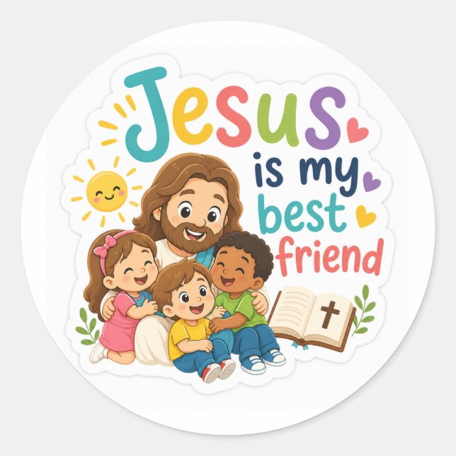 Sticker Rond Jésus est mon meilleur ami (Devant)