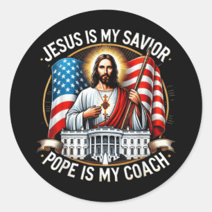 Sticker Rond Jésus Est Mon Pape Sauveur Est Mon Coach Élection