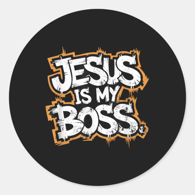 Sticker Rond Jésus Est Mon Patron (Devant)