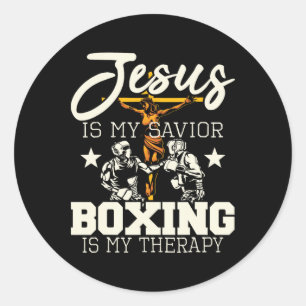 Sticker Rond Jésus Est Mon Sauveur Boxe Est Mon Thérapie - Boît