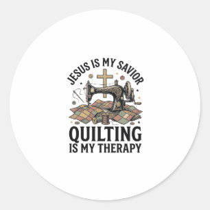 Sticker Rond Jésus est mon Sauveur le Quilting est ma Thérapie